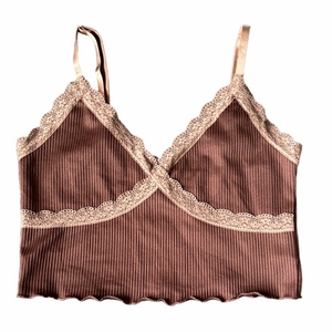SzM H&M Divided Brown/Mocha Lace Ribbed Cami VGUC